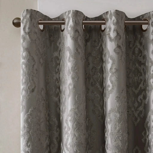 Knitted Jacquard Damask Total Blackout Grommet Top Curtain Panel(Only 1 Pc Panel) Default -DTYStore
