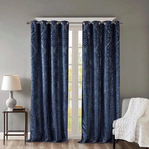 Knitted Jacquard Damask Total Blackout Grommet Top Curtain Panel(Only 1 Pc Panel) Default -DTYStore