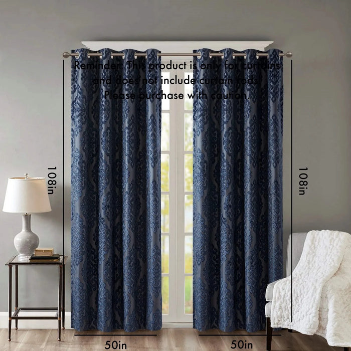 Knitted Jacquard Damask Total Blackout Grommet Top Curtain Panel(Only 1 Pc Panel) Default -DTYStore