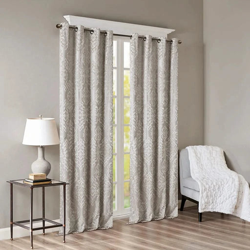 Knitted Jacquard Damask Total Blackout Grommet Top Curtain Panel(Only 1 Pc Panel) Default -DTYStore