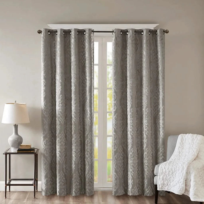 Knitted Jacquard Damask Total Blackout Grommet Top Curtain Panel(Only 1 Pc Panel) Default -DTYStore