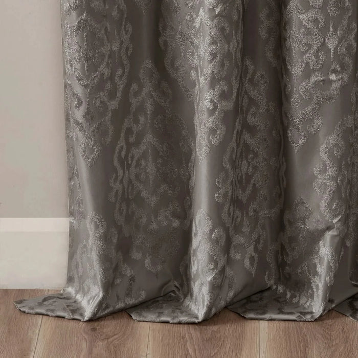 Knitted Jacquard Damask Total Blackout Grommet Top Curtain Panel(Only 1 Pc Panel) Default -DTYStore