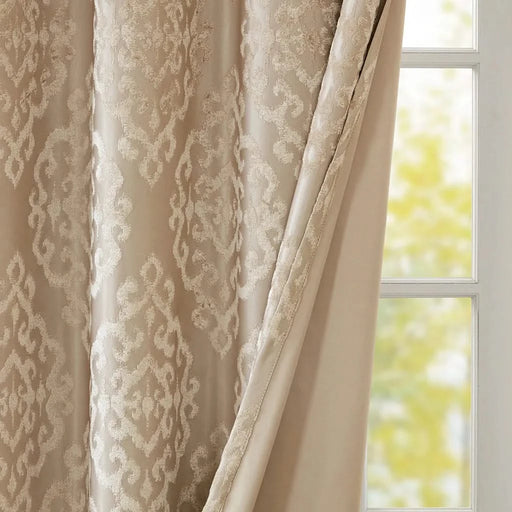 Knitted Jacquard Damask Total Blackout Grommet Top Curtain Panel(Only 1 Pc Panel) Default -DTYStore