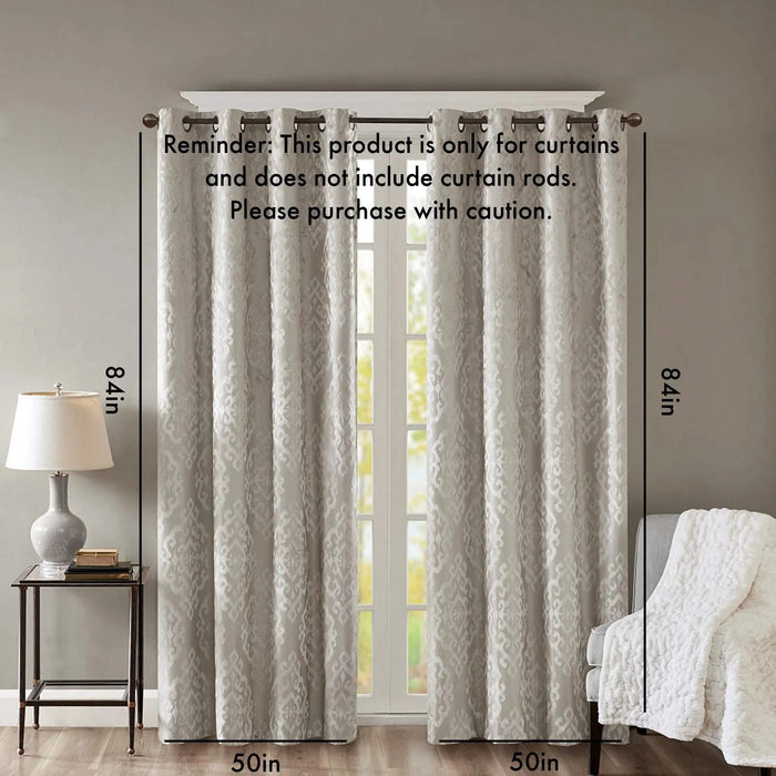 Knitted Jacquard Damask Total Blackout Grommet Top Curtain Panel(Only 1 Pc Panel) Default -DTYStore