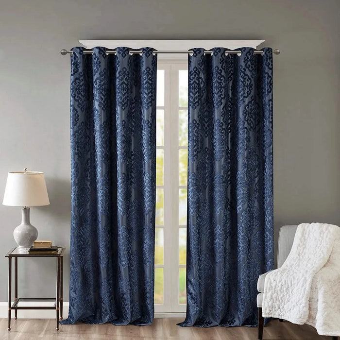 Knitted Jacquard Damask Total Blackout Grommet Top Curtain Panel(Only 1 Pc Panel) Default -DTYStore