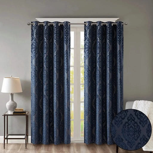 Knitted Jacquard Damask Total Blackout Grommet Top Curtain Panel(Only 1 Pc Panel) Default -DTYStore