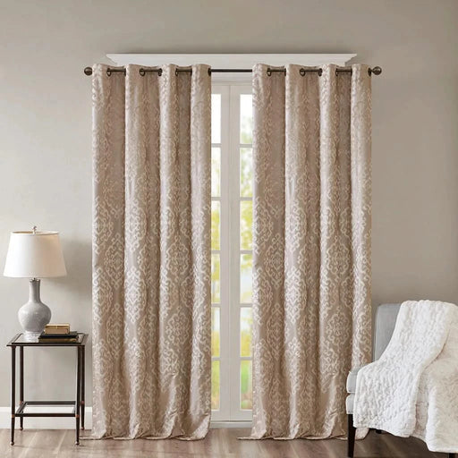 Knitted Jacquard Damask Total Blackout Grommet Top Curtain Panel(Only 1 Pc Panel) Default -DTYStore