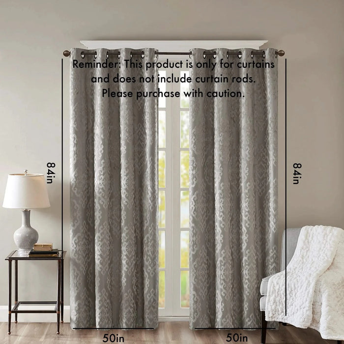 Knitted Jacquard Damask Total Blackout Grommet Top Curtain Panel(Only 1 Pc Panel) Default -DTYStore