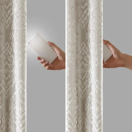 Knitted Jacquard Damask Total Blackout Grommet Top Curtain Panel(Only 1 Pc Panel) Default -DTYStore