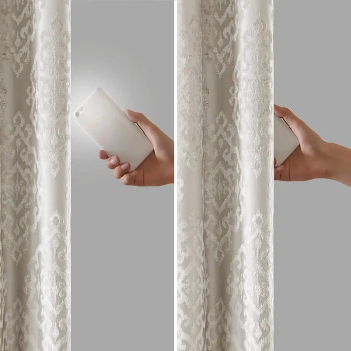 Knitted Jacquard Damask Total Blackout Grommet Top Curtain Panel(Only 1 Pc Panel) Default -DTYStore