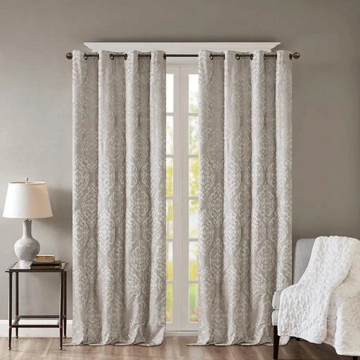 Knitted Jacquard Damask Total Blackout Grommet Top Curtain Panel(Only 1 Pc Panel) Default -DTYStore