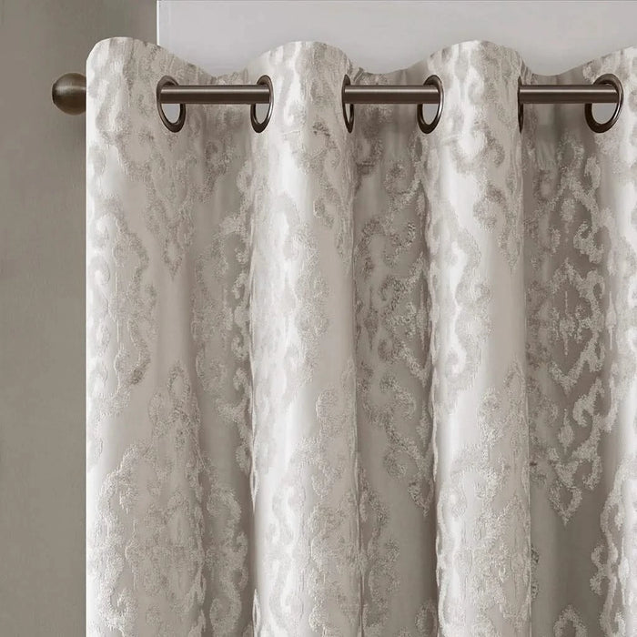 Knitted Jacquard Damask Total Blackout Grommet Top Curtain Panel(Only 1 Pc Panel) Default -DTYStore