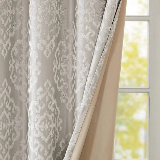 Knitted Jacquard Damask Total Blackout Grommet Top Curtain Panel(Only 1 Pc Panel) Default -DTYStore