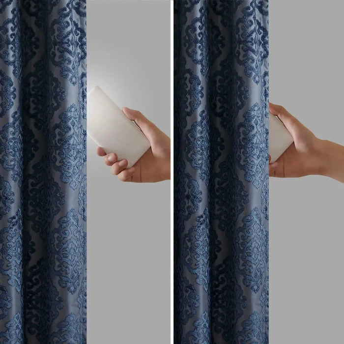 Knitted Jacquard Damask Total Blackout Grommet Top Curtain Panel(Only 1 Pc Panel) Default -DTYStore