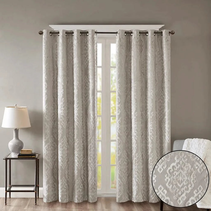 Knitted Jacquard Damask Total Blackout Grommet Top Curtain Panel(Only 1 Pc Panel) Default -DTYStore