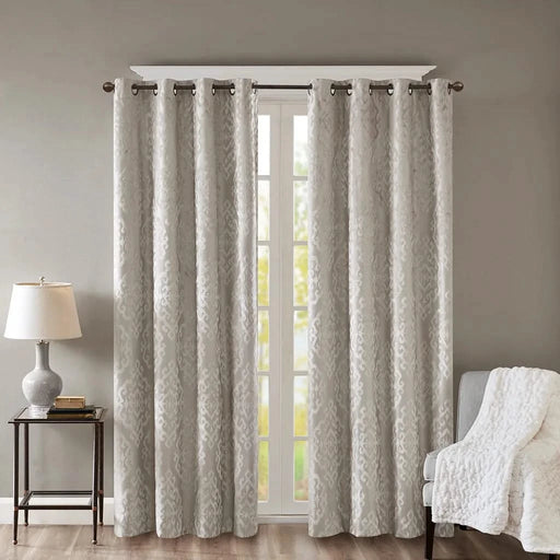 Knitted Jacquard Damask Total Blackout Grommet Top Curtain Panel(Only 1 Pc Panel) Default -DTYStore