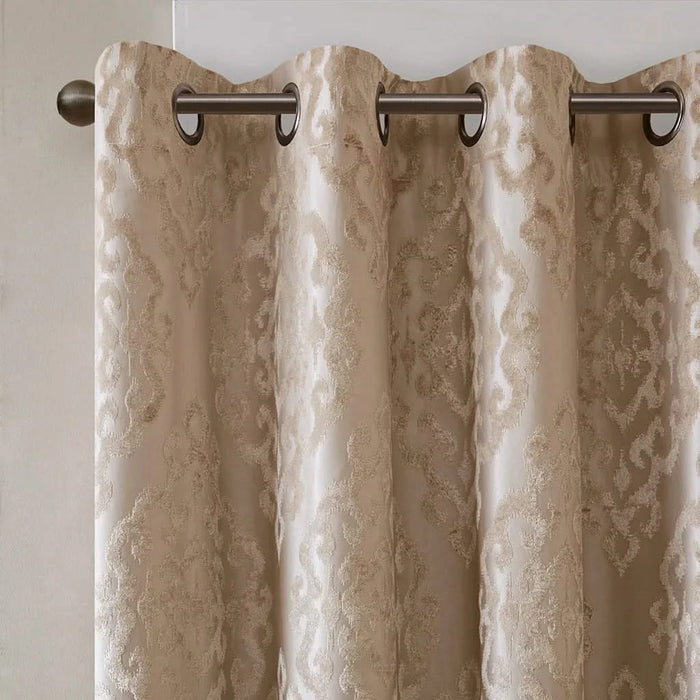 Knitted Jacquard Damask Total Blackout Grommet Top Curtain Panel(Only 1 Pc Panel) Default -DTYStore