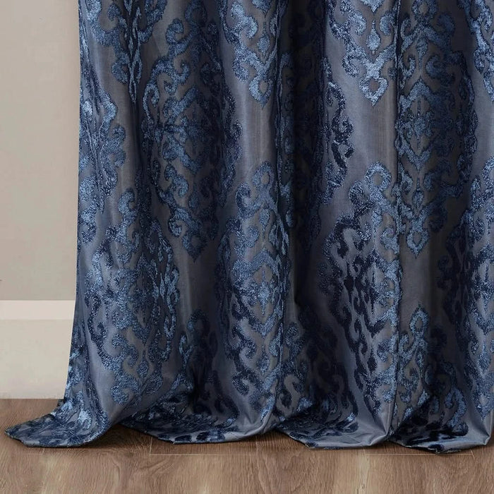 Knitted Jacquard Damask Total Blackout Grommet Top Curtain Panel(Only 1 Pc Panel) Default -DTYStore