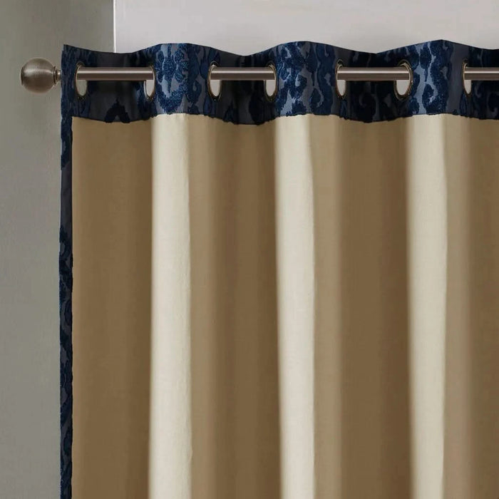 Knitted Jacquard Damask Total Blackout Grommet Top Curtain Panel(Only 1 Pc Panel) Default -DTYStore
