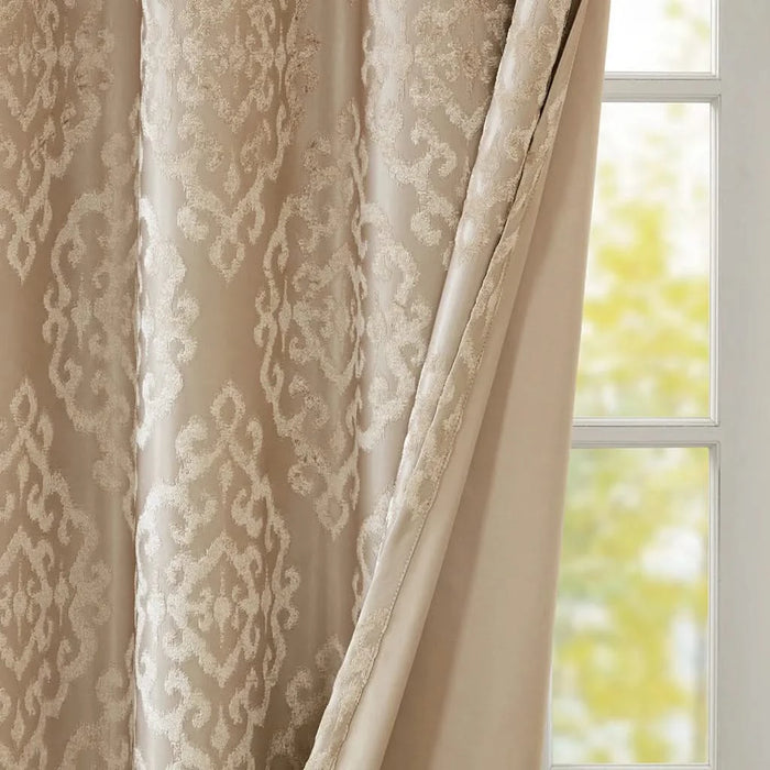 Knitted Jacquard Damask Total Blackout Grommet Top Curtain Panel Pair(2 Pcs Window Panels) Default -DTYStore