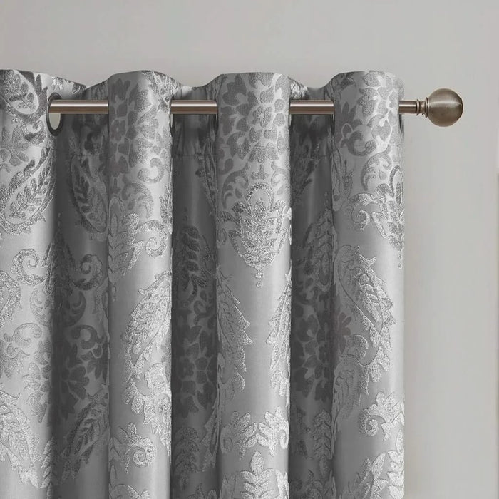 Knitted Jacquard Paisley Total Blackout Grommet Top Curtain Panel(Only 1 Pc Panel Default -DTYStore