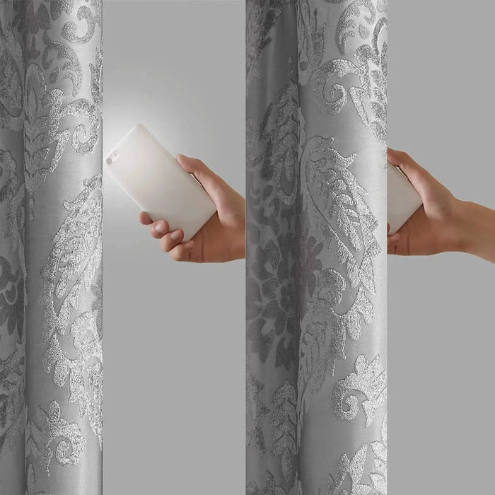 Knitted Jacquard Paisley Total Blackout Grommet Top Curtain Panel(Only 1 Pc Panel Default -DTYStore