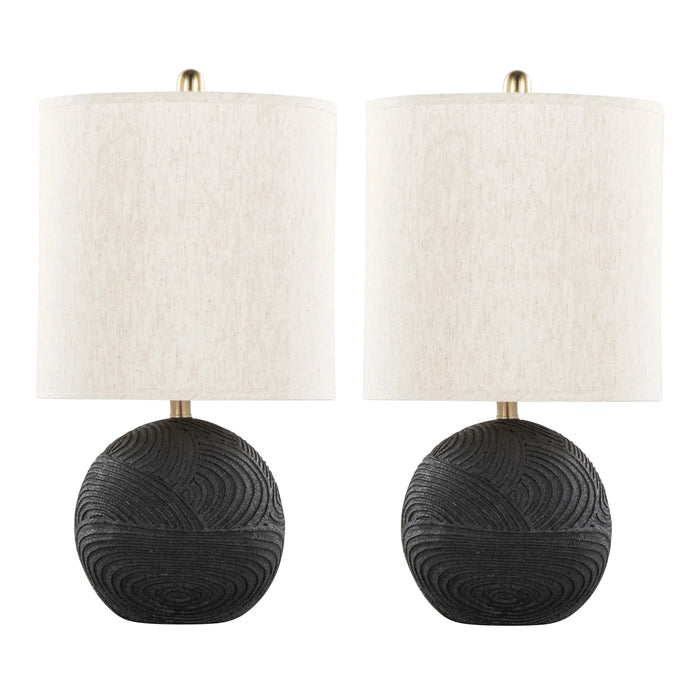 Kona 23' Contemporary Polyresin Table Lamp in Matte Black Polyresin, Modern Brass and Natural Linen Shade from Grandview Gallery by LumiSource - Set of 2 Default -DTYStore