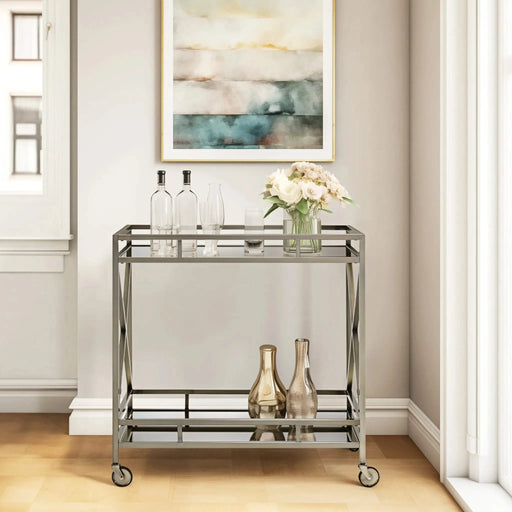 Kristensen Mirrored & Antique Gold Finish Serving Cart Default -DTYStore