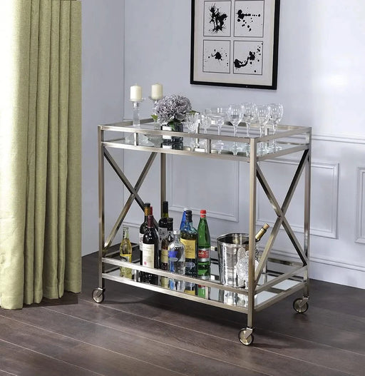 Kristensen Mirrored & Antique Gold Finish Serving Cart Default -DTYStore