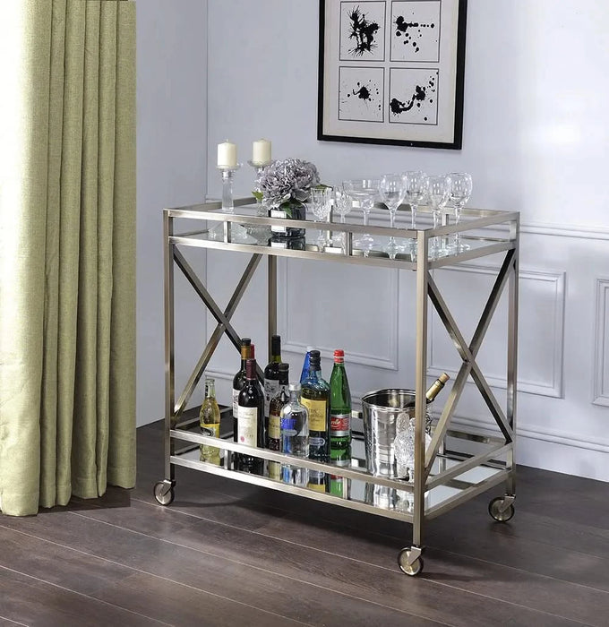 Kristensen Mirrored & Antique Gold Finish Serving Cart Default -DTYStore