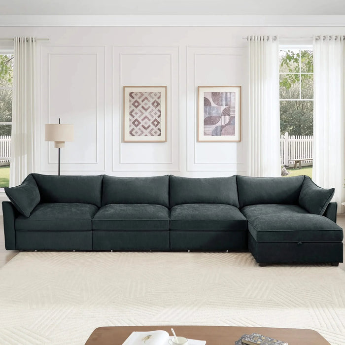 L-Shaped4SeaterSectional SofaCouch,4-seat Sofa with 1 Movable OttomanCrescent-shaped Armrests And Wraparound Back ArmrestCushions,ChenilleGary Default -DTYStore