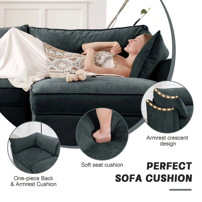 L-Shaped4SeaterSectional SofaCouch,4-seat Sofa with 1 Movable OttomanCrescent-shaped Armrests And Wraparound Back ArmrestCushions,ChenilleGary Default -DTYStore
