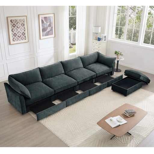 L-Shaped4SeaterSectional SofaCouch,4-seat Sofa with 1 Movable OttomanCrescent-shaped Armrests And Wraparound Back ArmrestCushions,ChenilleGary Default -DTYStore