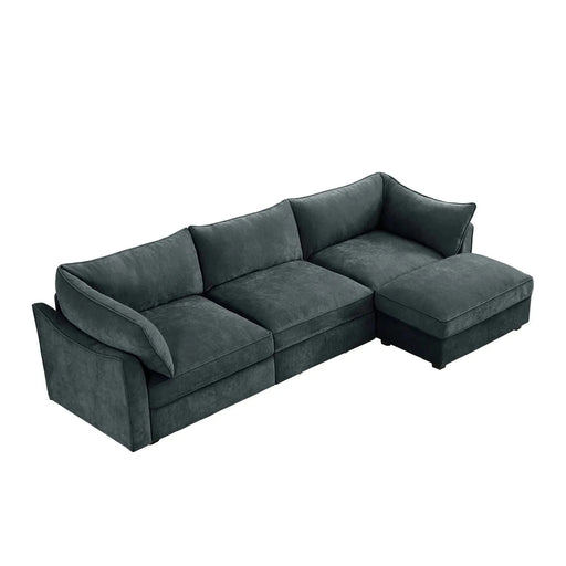 L-Shaped 3 Seater Sectional Sofa Couch,3-seat Sofa with 1 Movable Ottoman, t, Comfortable, Wide and Deep Seat, Chenille Gray -DTYStore