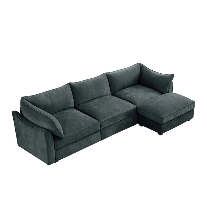L-Shaped 3 Seater Sectional Sofa Couch,3-seat Sofa with 1 Movable Ottoman, t, Comfortable, Wide and Deep Seat, Chenille Gray -DTYStore