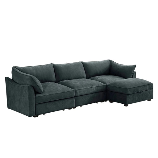 L-Shaped 3 Seater Sectional Sofa Couch,3-seat Sofa with 1 Movable Ottoman, t, Comfortable, Wide and Deep Seat, Chenille Gray -DTYStore