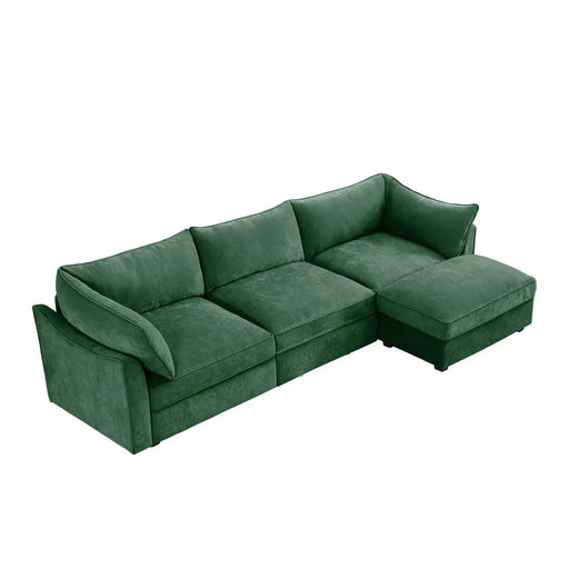 L-Shaped 3 Seater Sectional Sofa Couch,3-seat Sofa with 1 Movable Ottoman, t, Comfortable, Wide and Deep Seat, Chenille Green -DTYStore