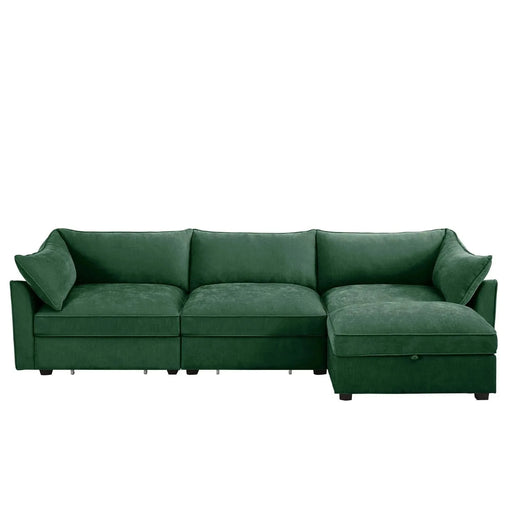L-Shaped 3 Seater Sectional Sofa Couch,3-seat Sofa with 1 Movable Ottoman, t, Comfortable, Wide and Deep Seat, Chenille Green -DTYStore