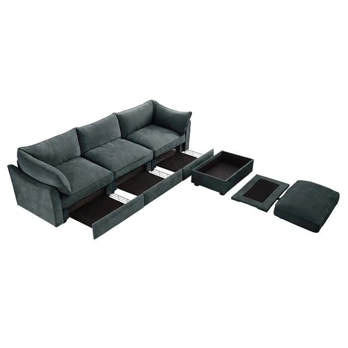 L-Shaped 3 Seater Sectional Sofa Couch,3-seat Sofa with 1 Movable Ottoman, t, Comfortable, Wide and Deep Seat, Chenille Gray -DTYStore