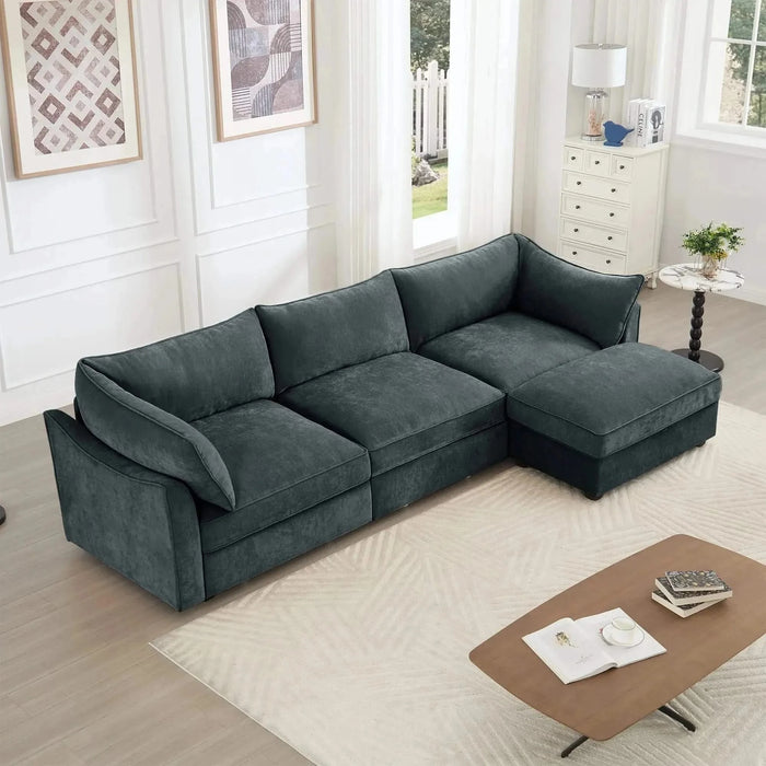 L-Shaped 3 Seater Sectional Sofa Couch,3-seat Sofa with 1 Movable Ottoman, t, Comfortable, Wide and Deep Seat, Chenille Gray -DTYStore