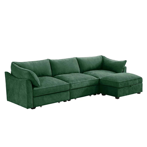 L-Shaped 3 Seater Sectional Sofa Couch,3-seat Sofa with 1 Movable Ottoman, t, Comfortable, Wide and Deep Seat, Chenille Green -DTYStore