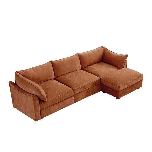 L-Shaped 3 Seater Sectional Sofa Couch,3-seat Sofa with 1 Movable Ottoman, t, Comfortable, Wide and Deep Seat, Chenille Orange -DTYStore