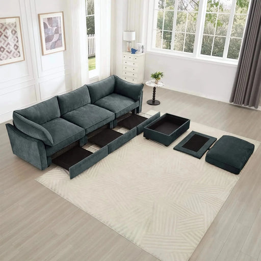 L-Shaped 3 Seater Sectional Sofa Couch,3-seat Sofa with 1 Movable Ottoman, t, Comfortable, Wide and Deep Seat, Chenille Gray -DTYStore
