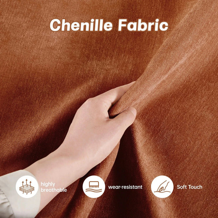 L-Shaped 4 Seater Sectional Sofa Couch,4-seat Sofa with 1 Movable Ottoman, Crescent-shaped Armrests And Wraparound Back & Armrest Cushions,Chenille Orange Default -DTYStore