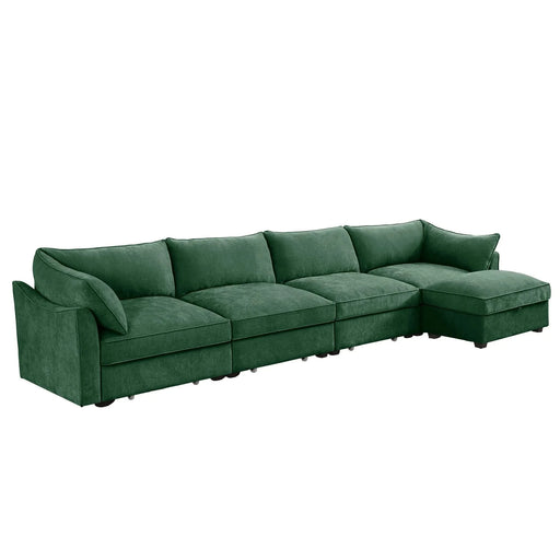 L-Shaped 4 Seater Sectional Sofa Couch,4-seat Sofa with 1 Movable Ottoman, Crescent-shaped Armrests And Wraparound Back & Armrest Cushions, ,Chenille Green Default -DTYStore