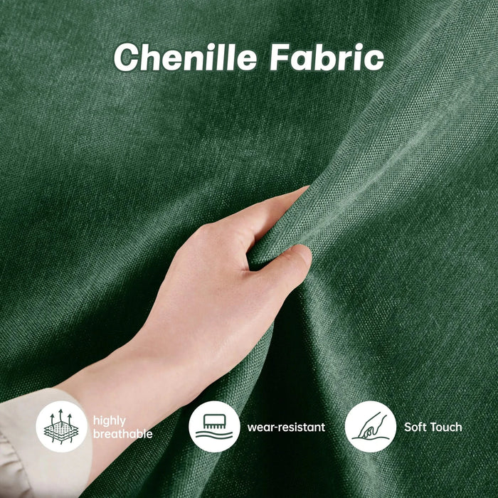 L-Shaped 4 Seater Sectional Sofa Couch,4-seat Sofa with 1 Movable Ottoman, Crescent-shaped Armrests And Wraparound Back & Armrest Cushions, ,Chenille Green Default -DTYStore