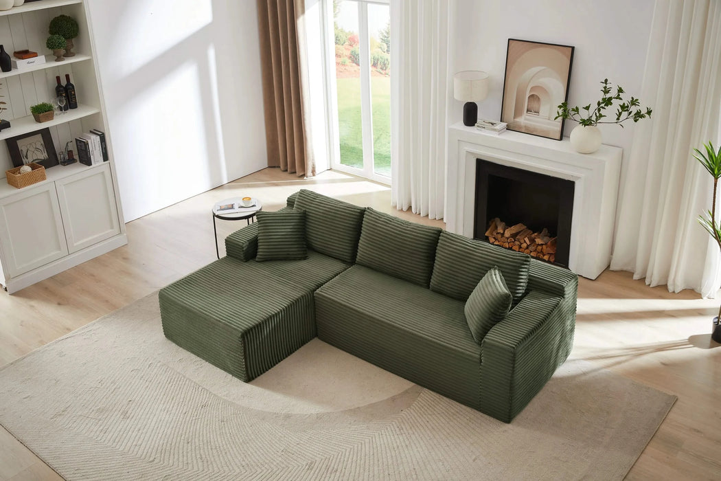 L-Shaped Cloud Sectional Sofa with Deep Seat,No Assembly Required,Modular Couches Sleeper for Living Room,Bedroom,Apartment,Green Default -DTYStore