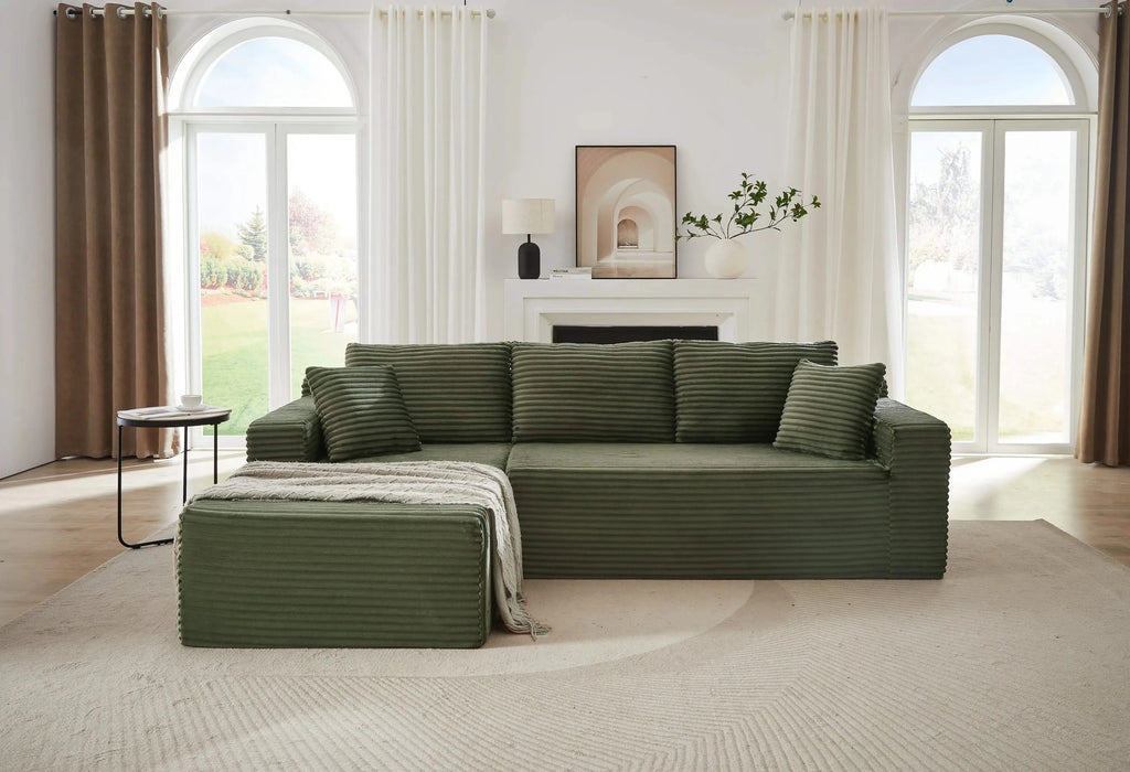 L-Shaped Cloud Sectional Sofa with Deep Seat,No Assembly Required,Modular Couches Sleeper for Living Room,Bedroom,Apartment,Green Default -DTYStore