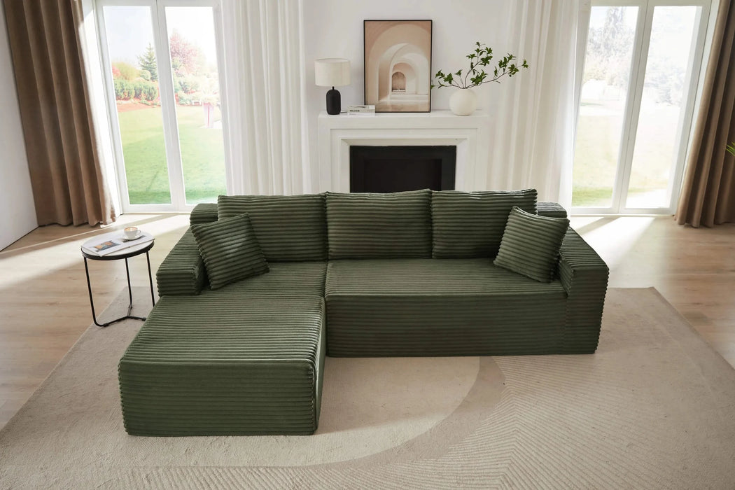 L-Shaped Cloud Sectional Sofa with Deep Seat,No Assembly Required,Modular Couches Sleeper for Living Room,Bedroom,Apartment,Green Default -DTYStore