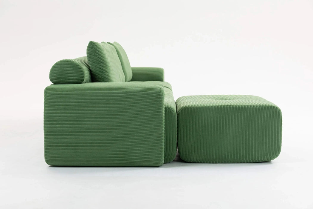 L-Shaped Sectional Couches for Living Room with Memory Foam & Steel Frame - No Assembly Convertible Sofa Bed, Corduroy Fabric Compression Sofa, Modular Couch for Apartments,Bedrooms,Home Theate,Green Default -DTYStore